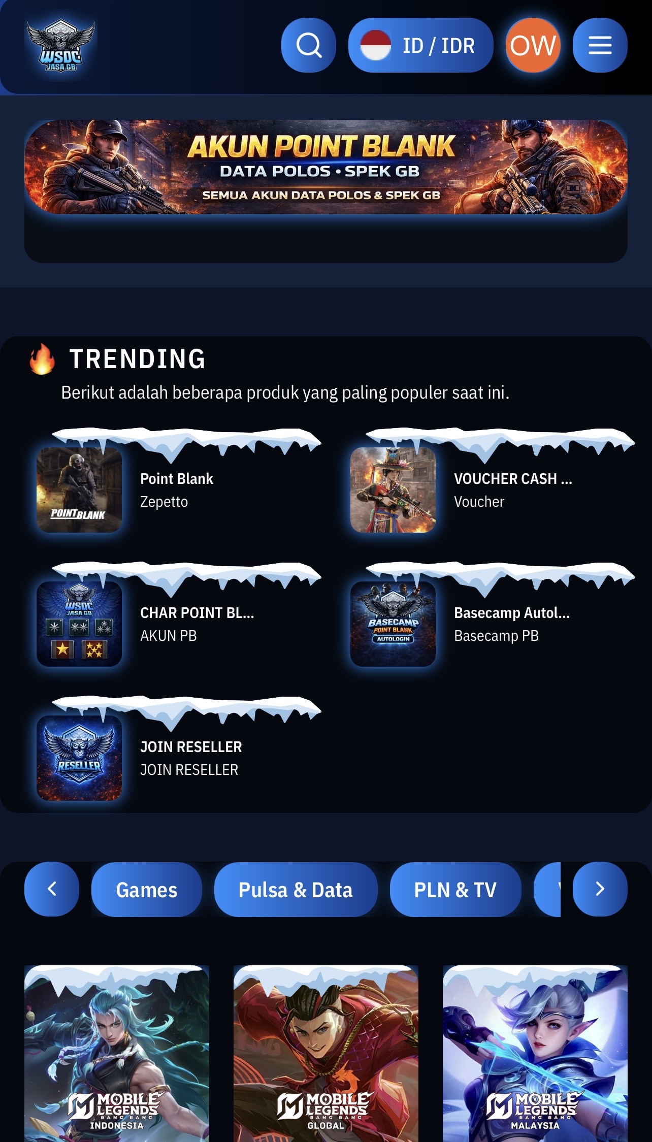 SOURCE WEBSITE TOPUP GAME